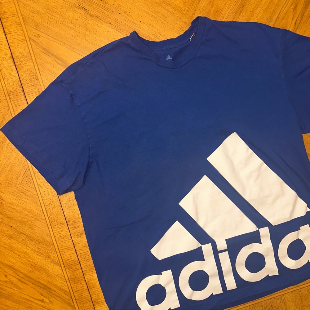 Adidas T-Shirt Oversized Jumbo Giant Logo Graphic Mens Size 2XL Blue